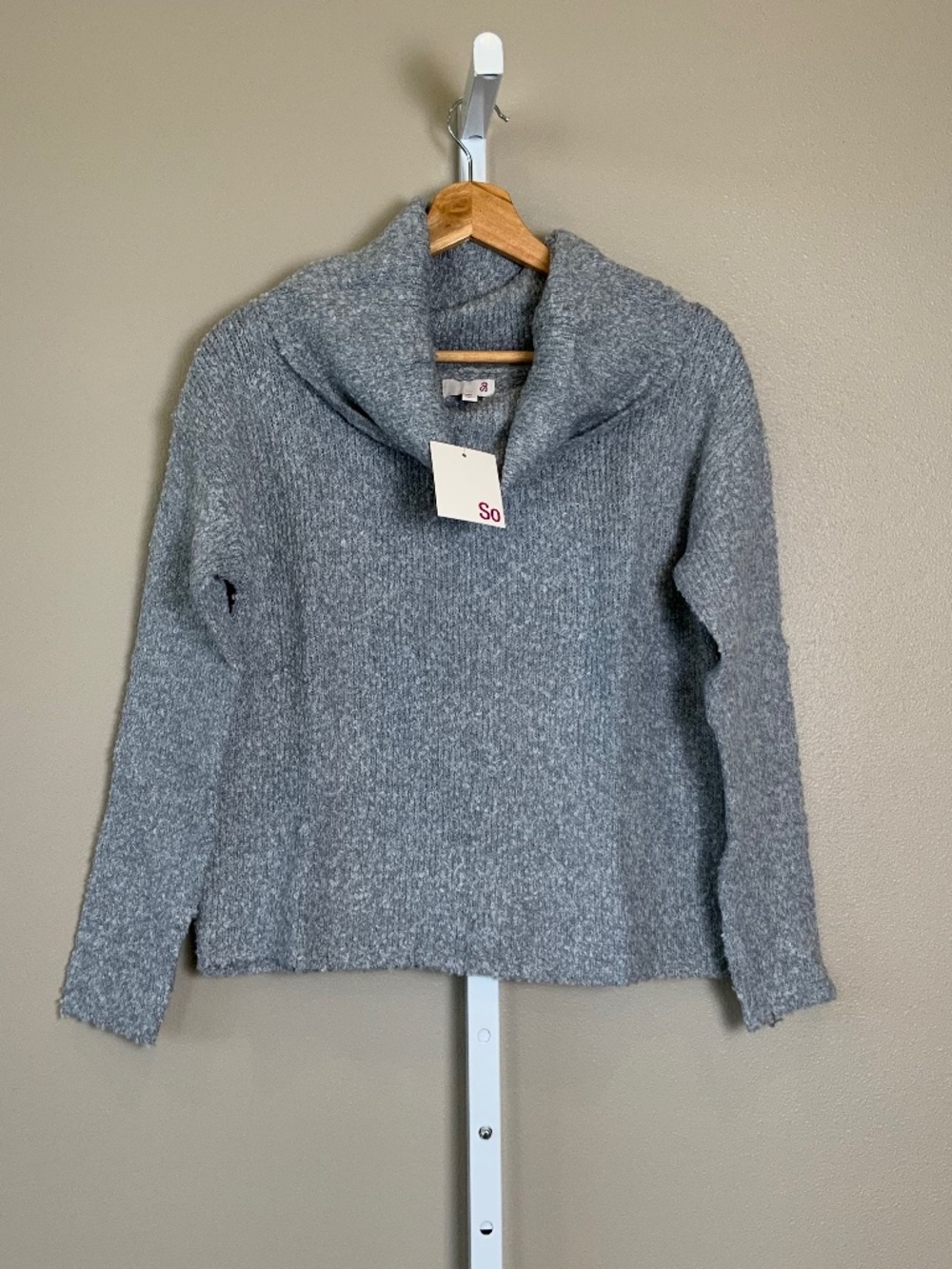 SO Off The Shoulder Boucle Cowl Neck Knit Sweater